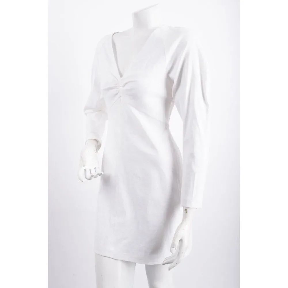A.L.C. Womans Aila Gesso Dress Size 4 White V-Neck Puff Sleeve Linen Blend NWT - Picture 4 of 6